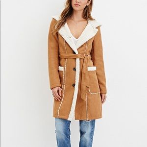 Hooded Suede Shearling Longline Coat